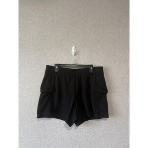 DKNY Sport Womens Black Cargo Shorts Cotton Blend Elastic Waist Size Large